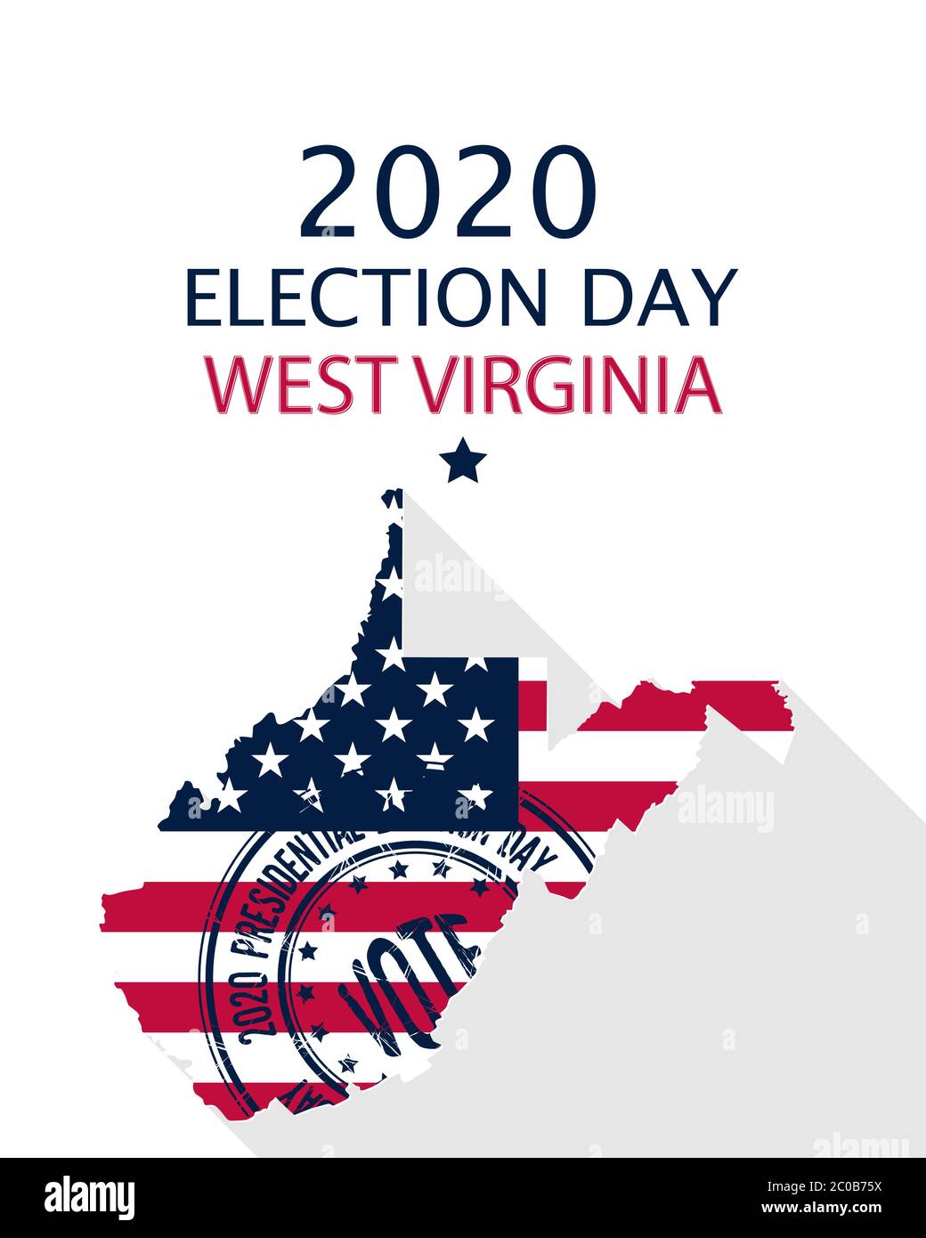 2020 United States of America Presidential Election West Virginia state vector template.  USA flag, vote stamp and West Virginia silhouette Stock Vector