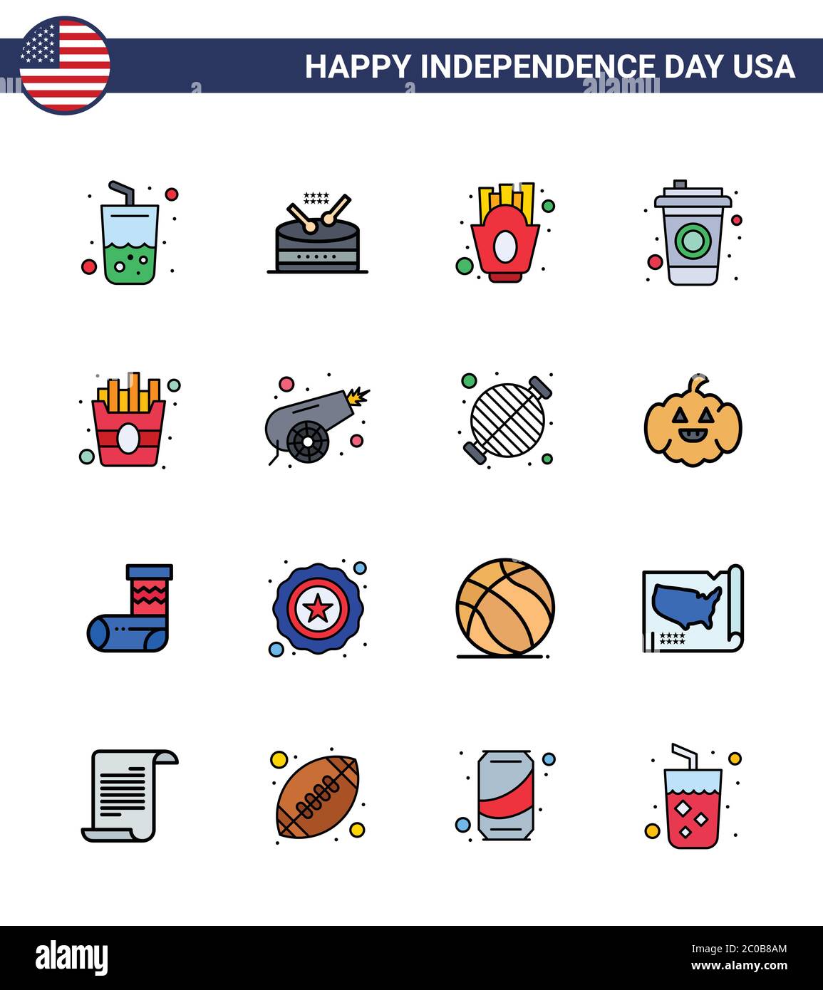 Happy Independence Day 16 Flat Filled Lines Icon Pack for Web and Print ...