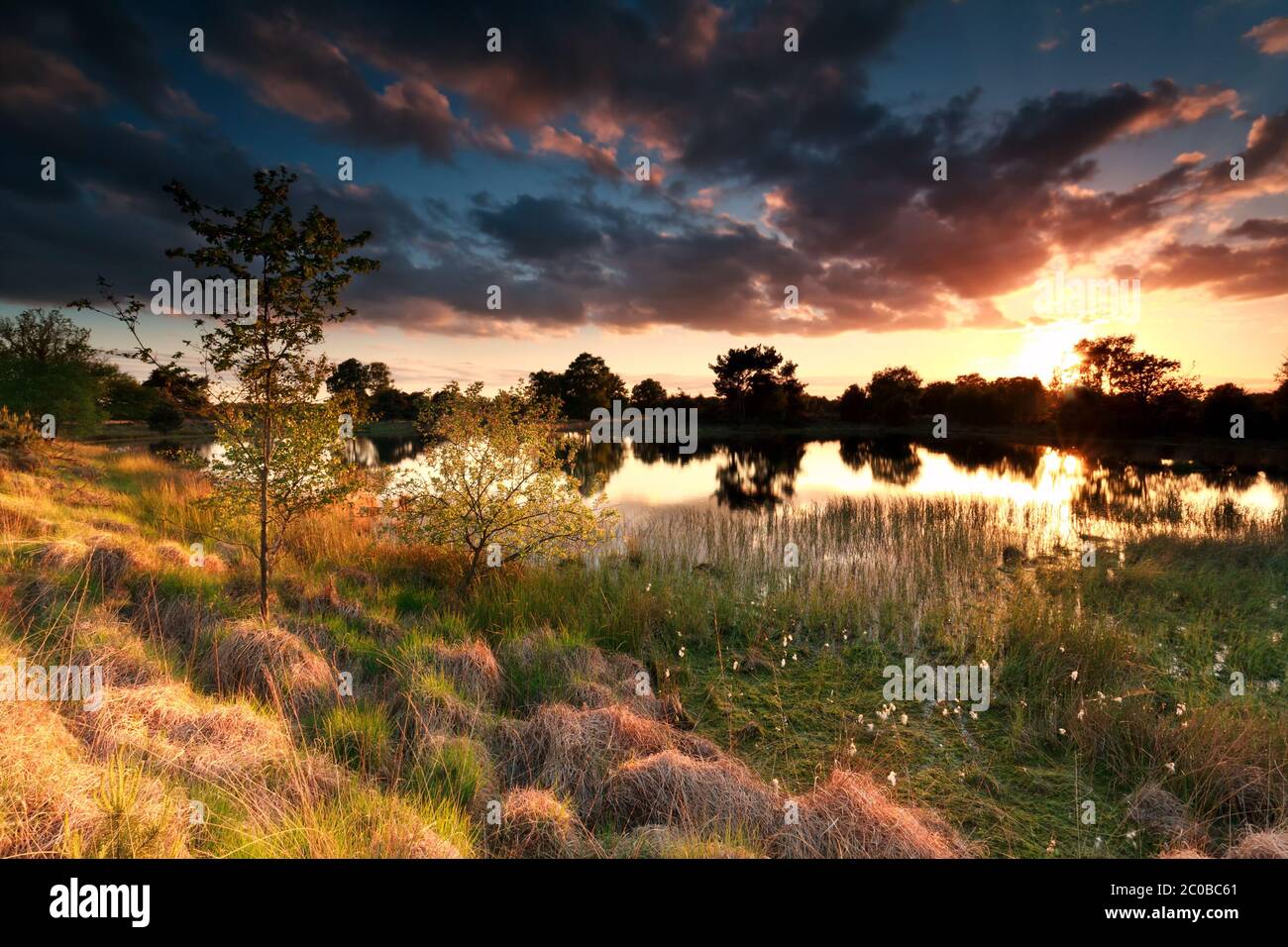 fire sunset on wild lake Stock Photo - Alamy