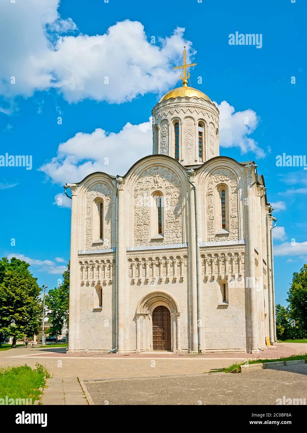 The splendid St Demetrius Cathedral belongs to the list of White Monuments of Vladimir and Suzdal and famous for its fine relief patterns and carved d Stock Photo