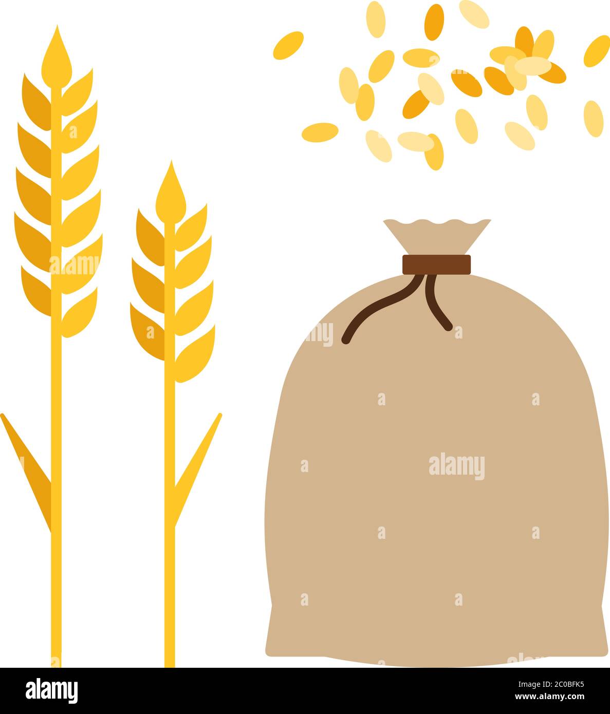 Ears of corn and a bag of wheat flat icon vector isolated Stock Vector