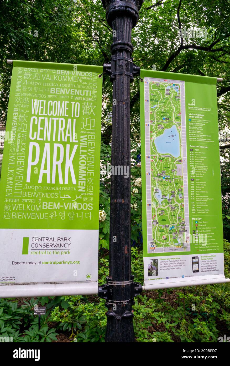 Central Park map at the entrance of the park in New York City Stock