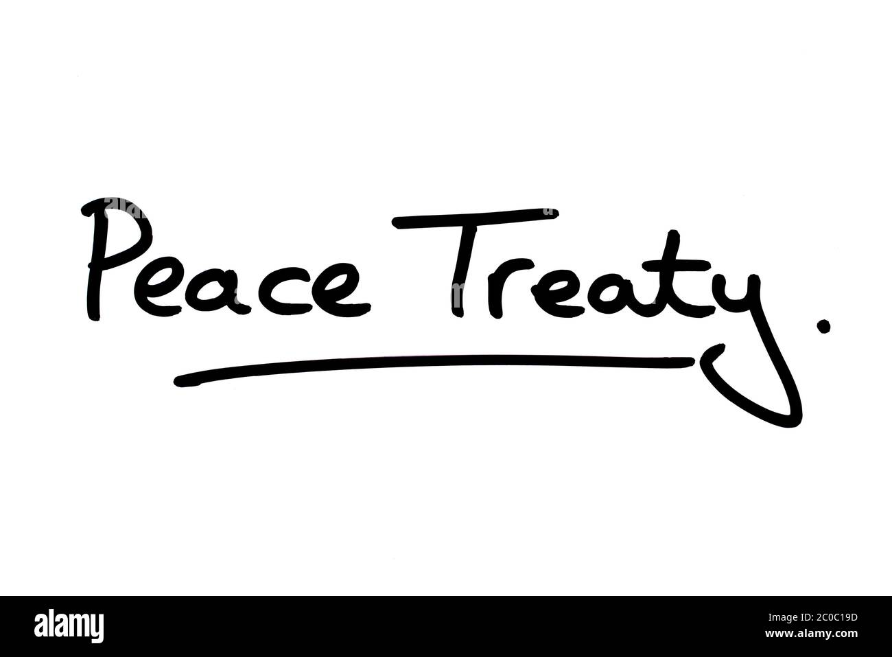 Peace Treaty handwritten on a white background. Stock Photo