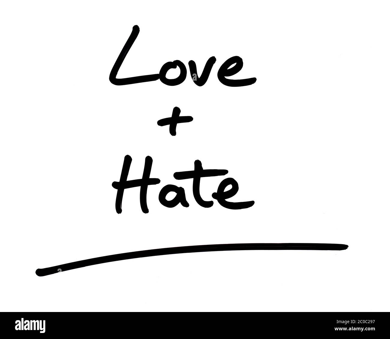 Love and Hate handwritten on a white background. Stock Photo