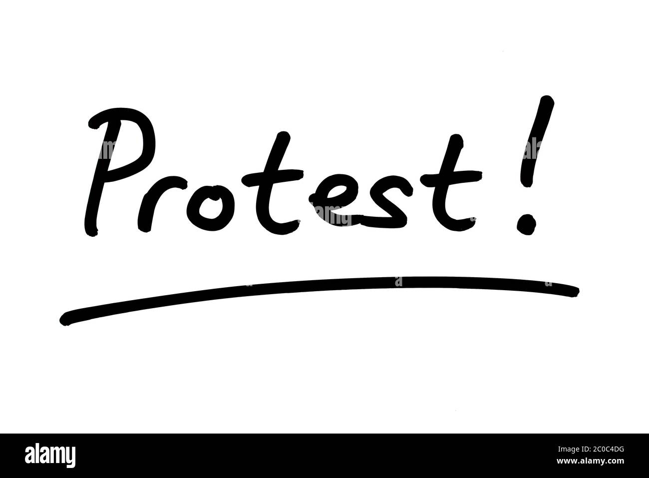 Protest! handwritten on a white background. Stock Photo