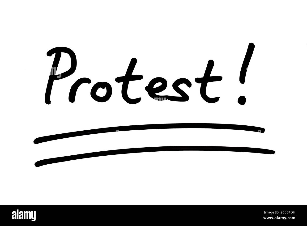Protest! handwritten on a white background. Stock Photo
