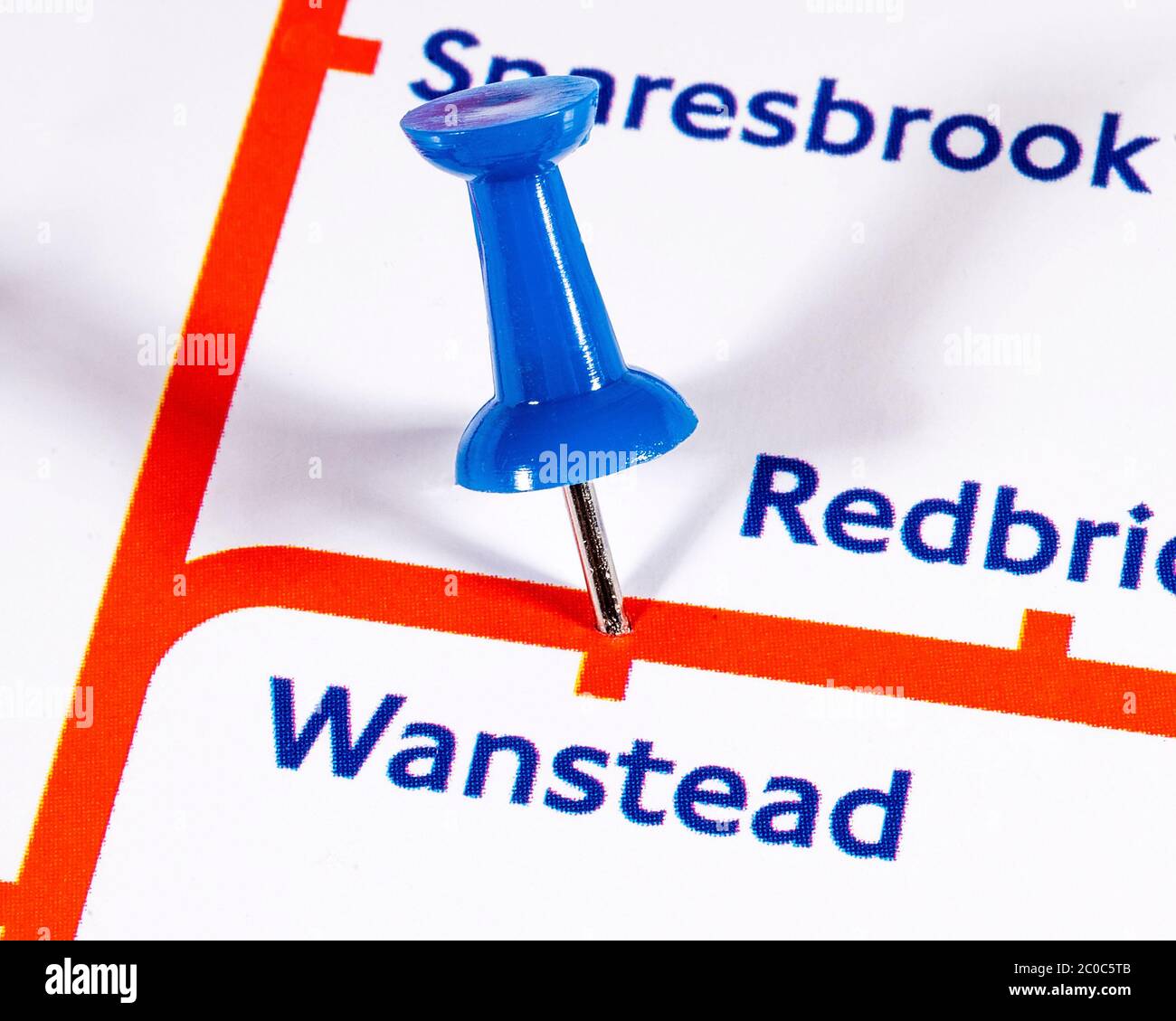 London, UK - June 10th 2020: A map pin marking the location of Wanstead ...