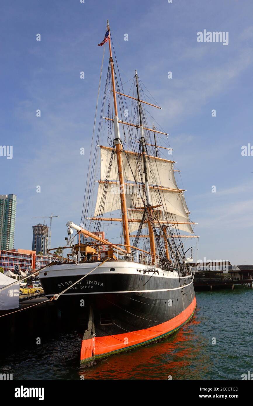 Star of India tall ship museum in San Diego, stern view Stock Photo
