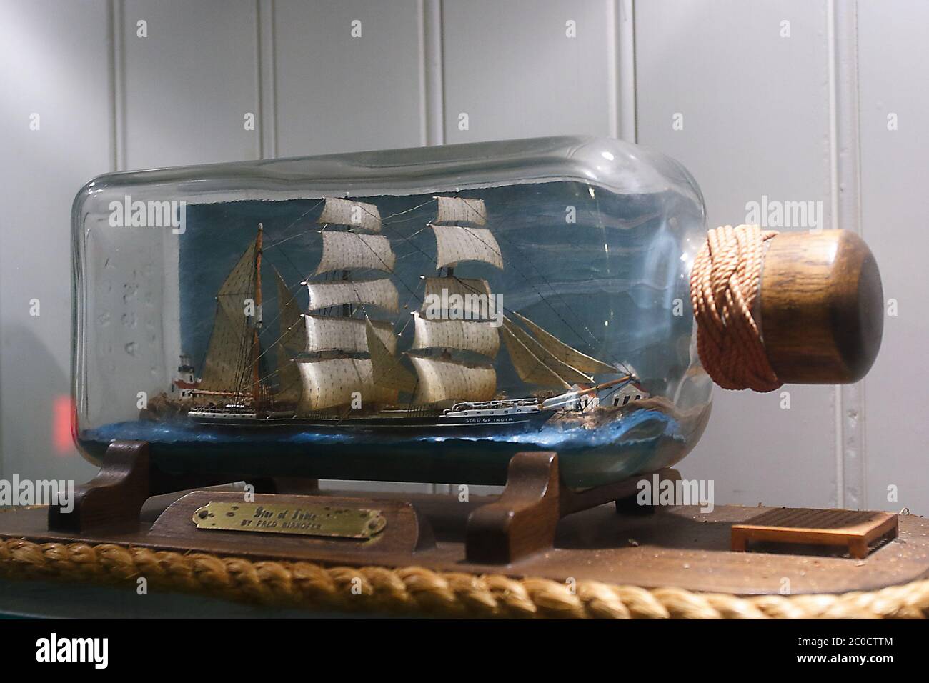 Ship in a bottle model of the Star of India tall ship museum in San Diego Stock Photo
