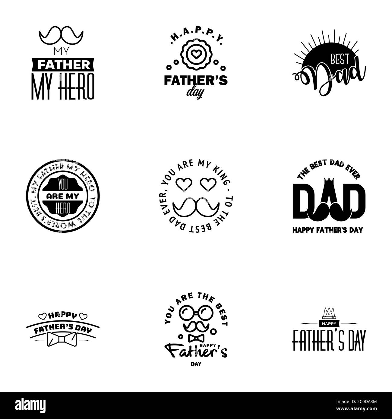 Fathers Day Lettering 9 Black Calligraphic Emblems. Badges Set ...