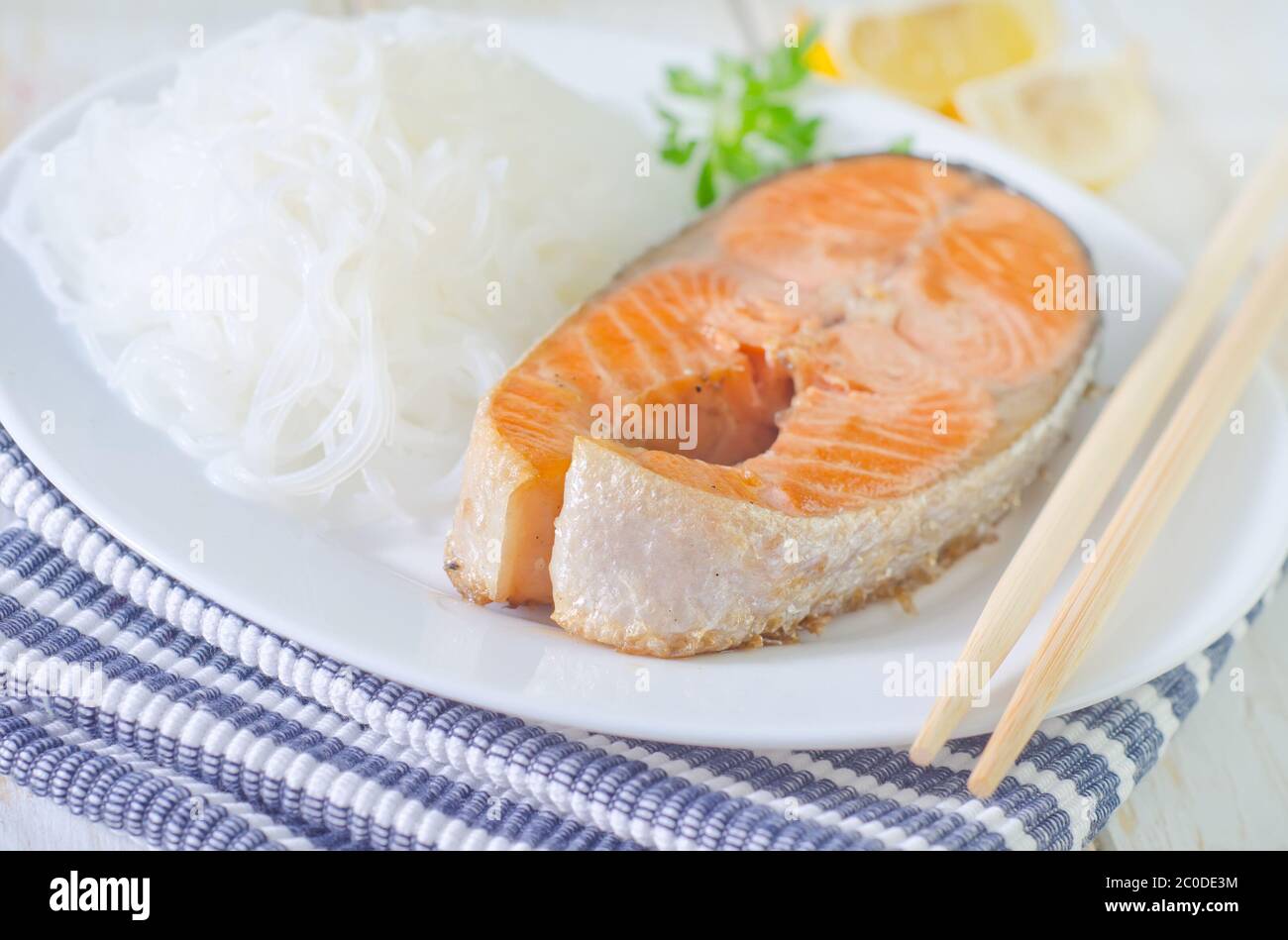 salmon with rice noodles Stock Photo - Alamy