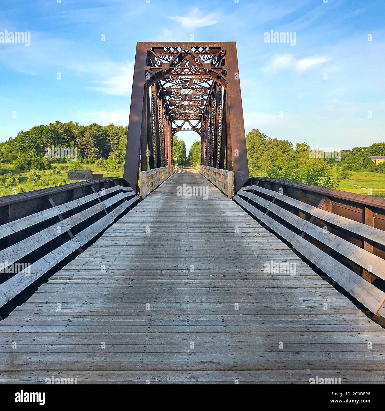 Old railway trestle now converted to be part of a hiking trail. Stock Photo