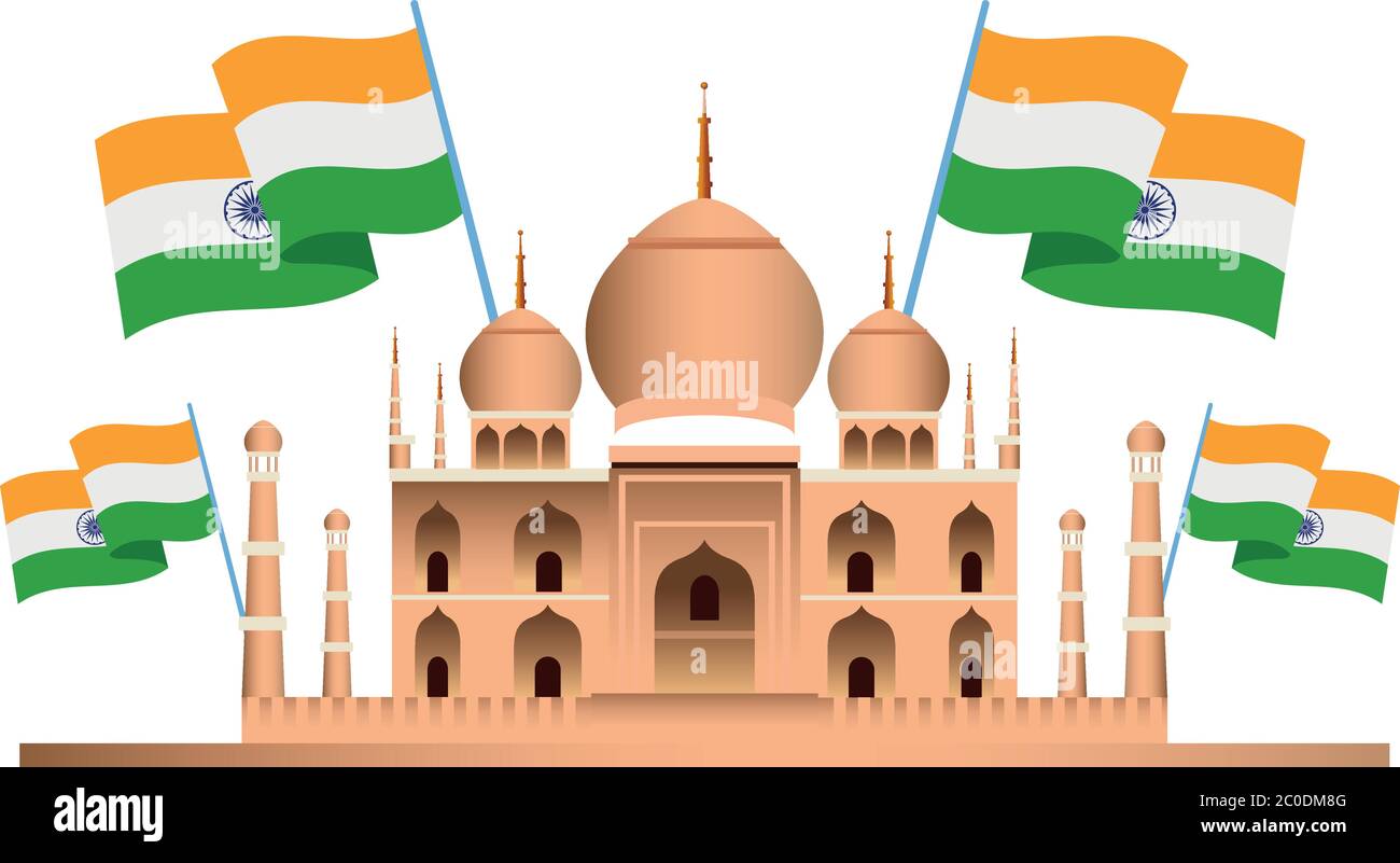 india country flags with taj mahal vector illustration design Stock ...