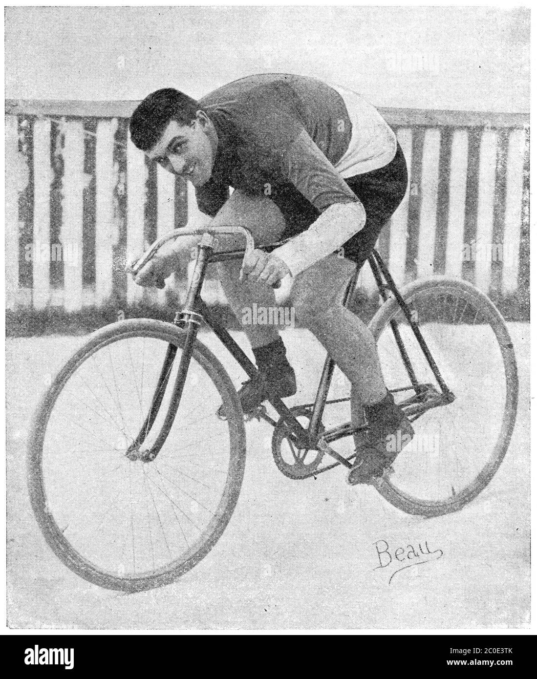 Prize-winner of the World Sprint Championships of 1896 (ICA Track Cycling World Championships) - Edmond Jacquelin. Illustration of the 19th century. Stock Photo