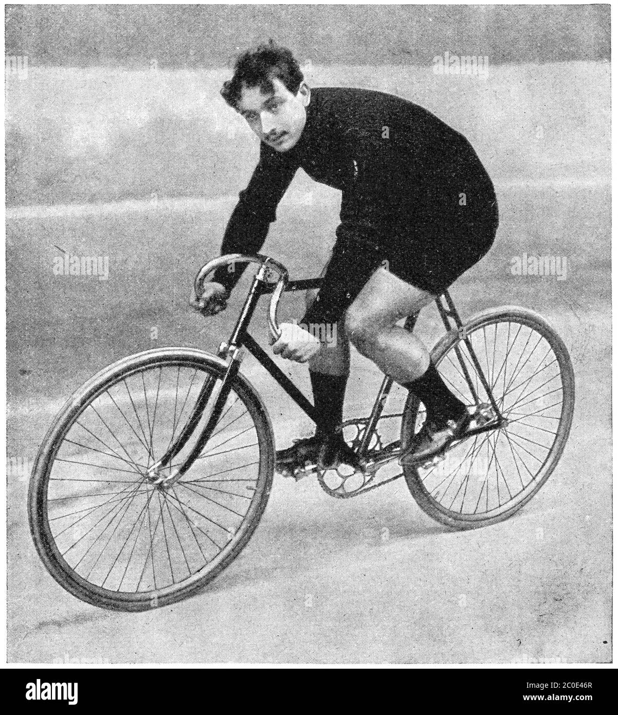 The winner of the Track cycling Grand Prix de Paris (1895, 1896, 1897) - Ludovic Morin. Illustration of the 19th century. White background. Stock Photo