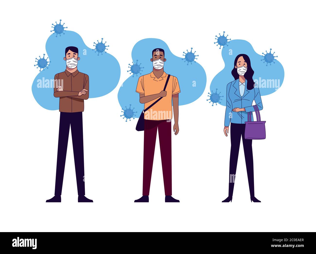 young interracial people wearing medical masks characters vector ...