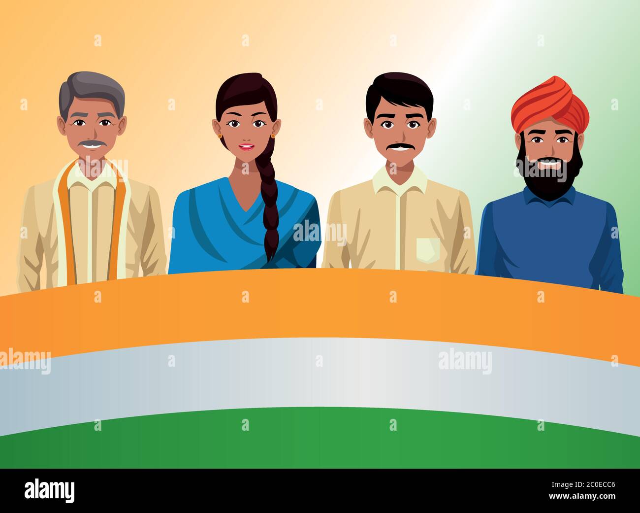 india happy independence day celebration card with people and flag ...