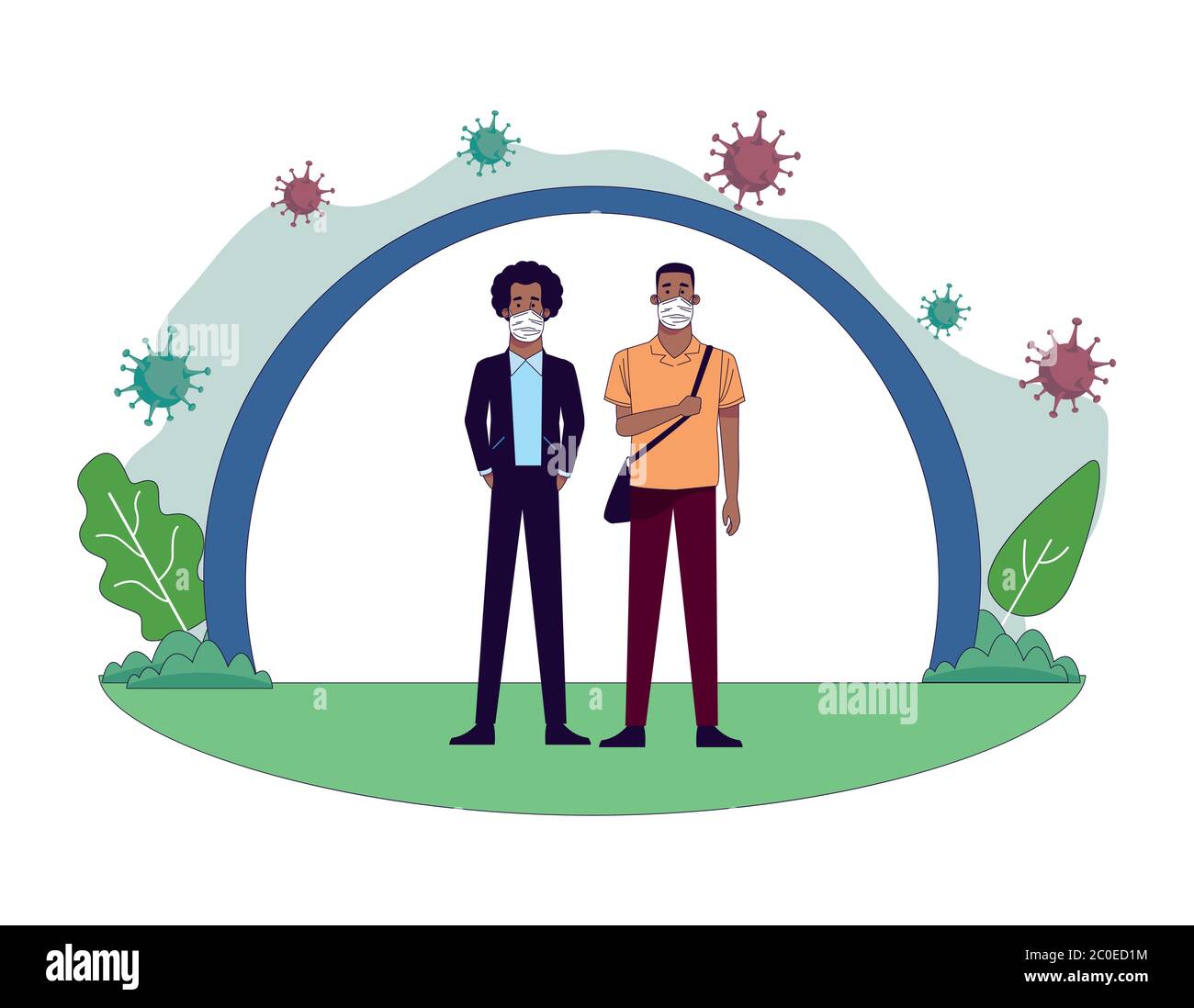 young interracial men wearing medical masks characters vector ...