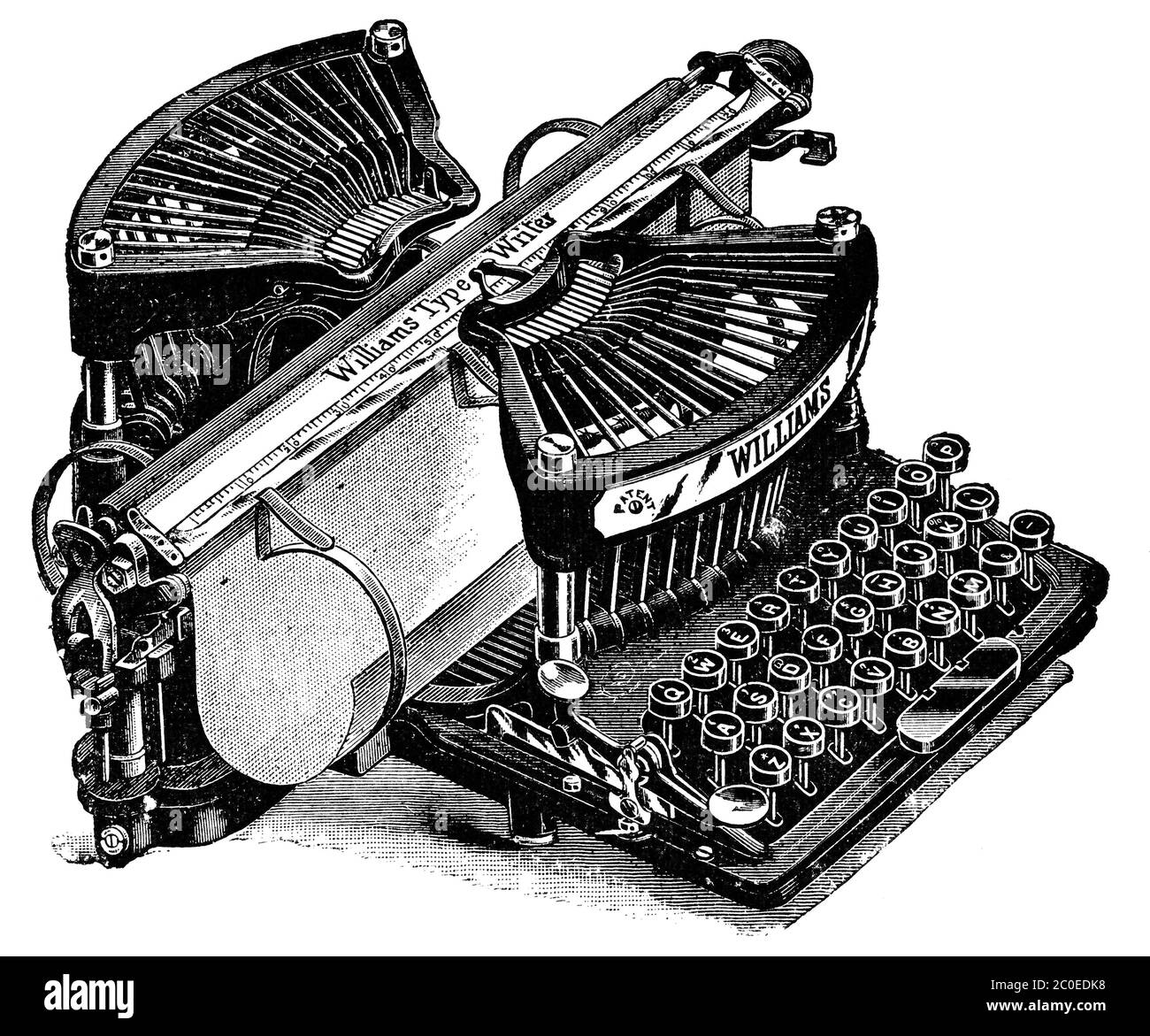 Typewriter Williams. Illustration of the 19th century. White background ...