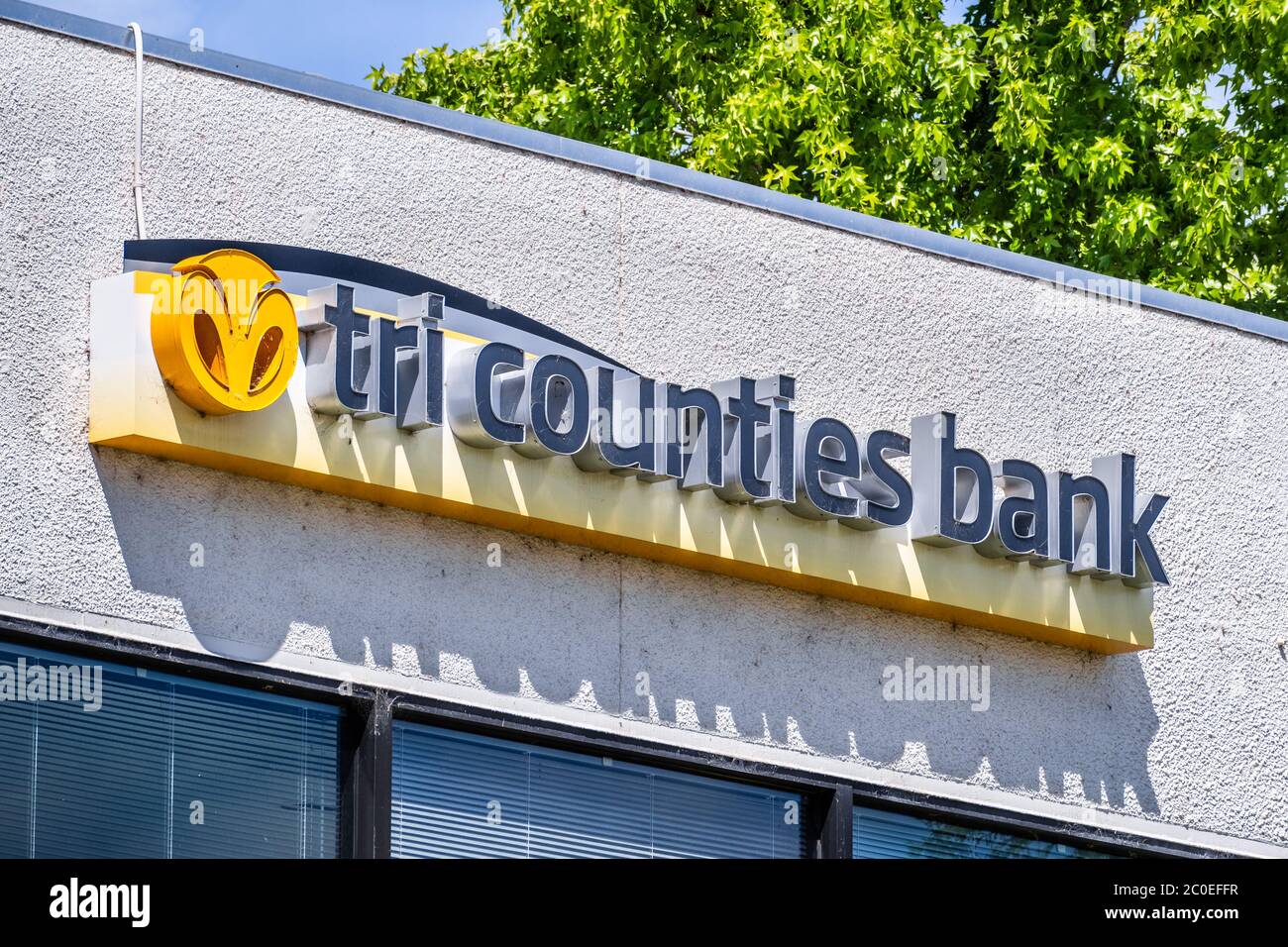 June 10, 2020 Sunnyvale / CA / USA - Close up of Tri Counties Bank logo; Tri Counties Bank is a full-service bank that bank accepts deposits, makes lo Stock Photo