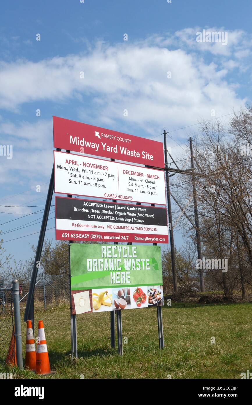 Sign for Midway Yard Waste Site, recycling yard waste, limbs and organics. St Paul Minnesota MN USA Stock Photo