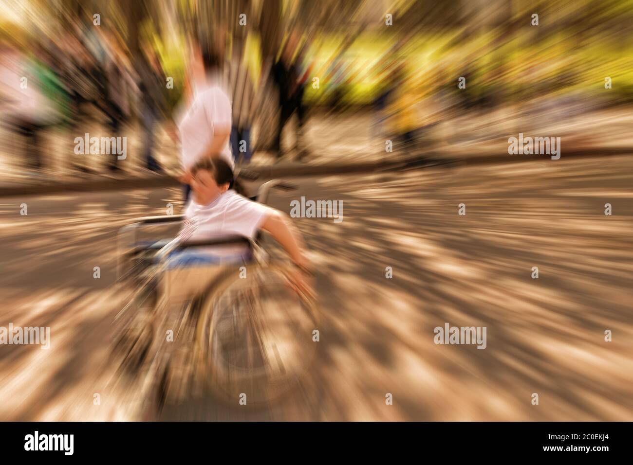 Abstract background. Marathon with the participation of disabled persons in wheelchair - motion blurred image. Stock Photo