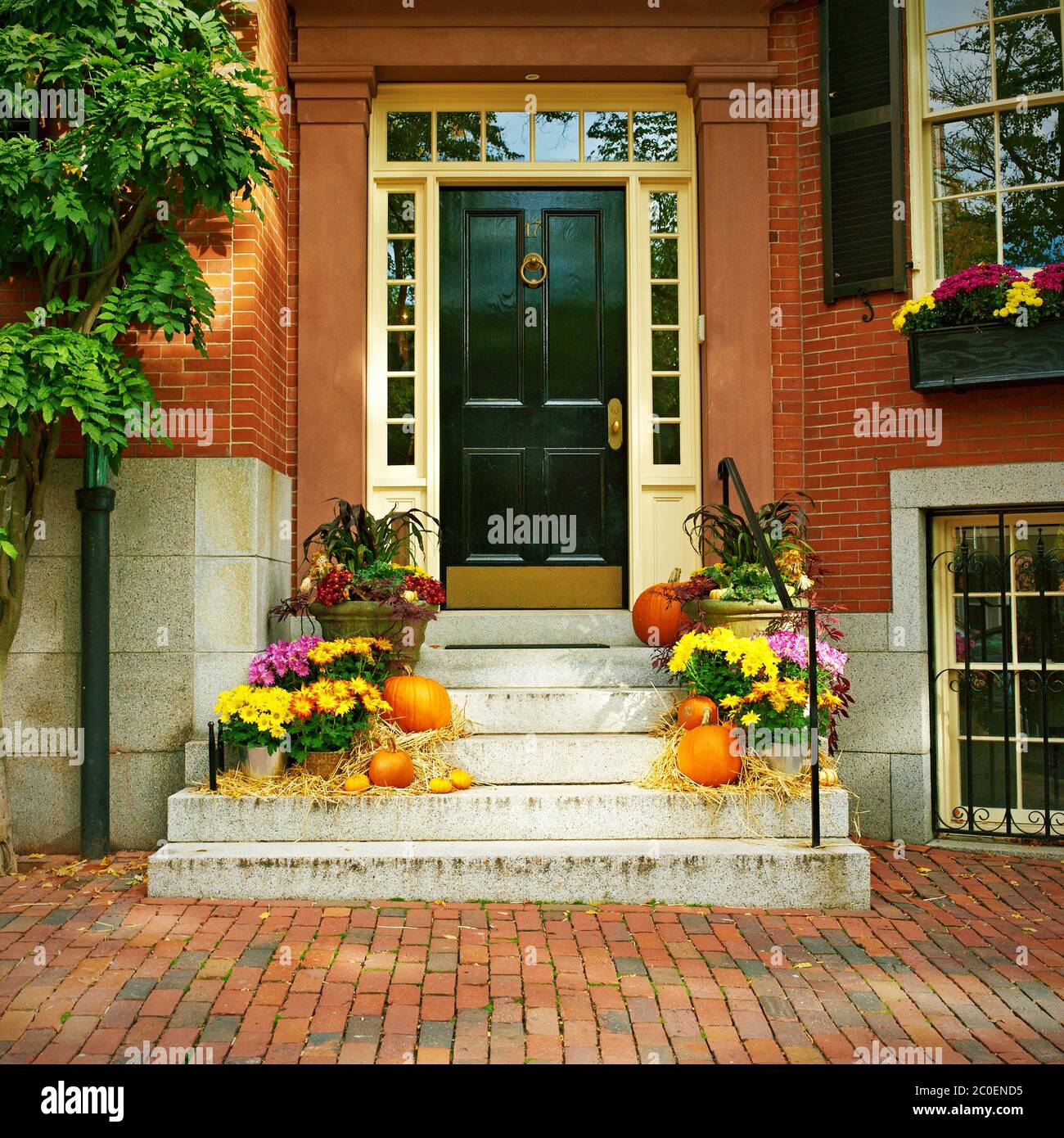Pumpkins Near The Door For Halloween Stock Photo Alamy