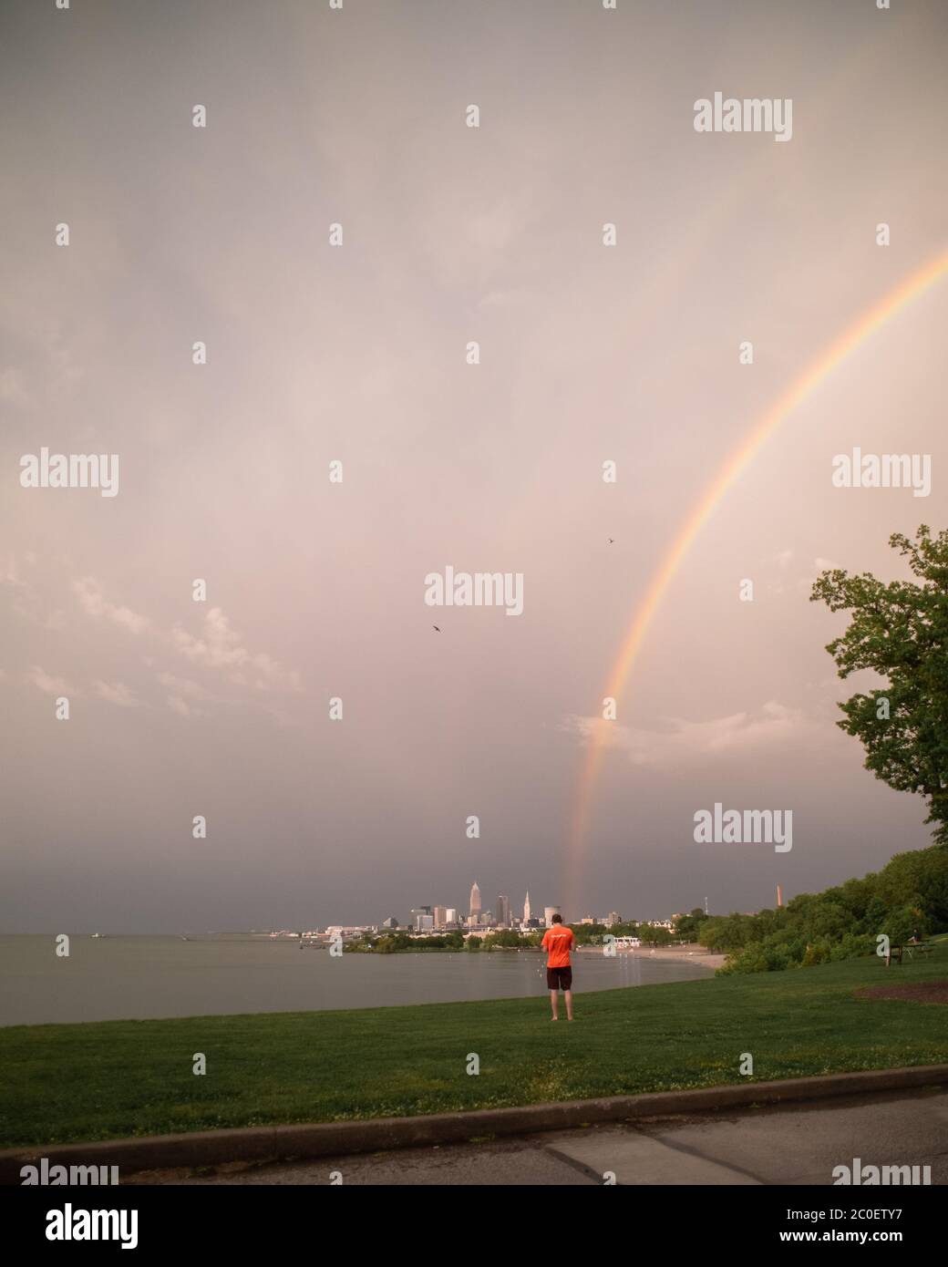 Cleveland Ohio Skyline with a Rainbow Stock Photo Alamy