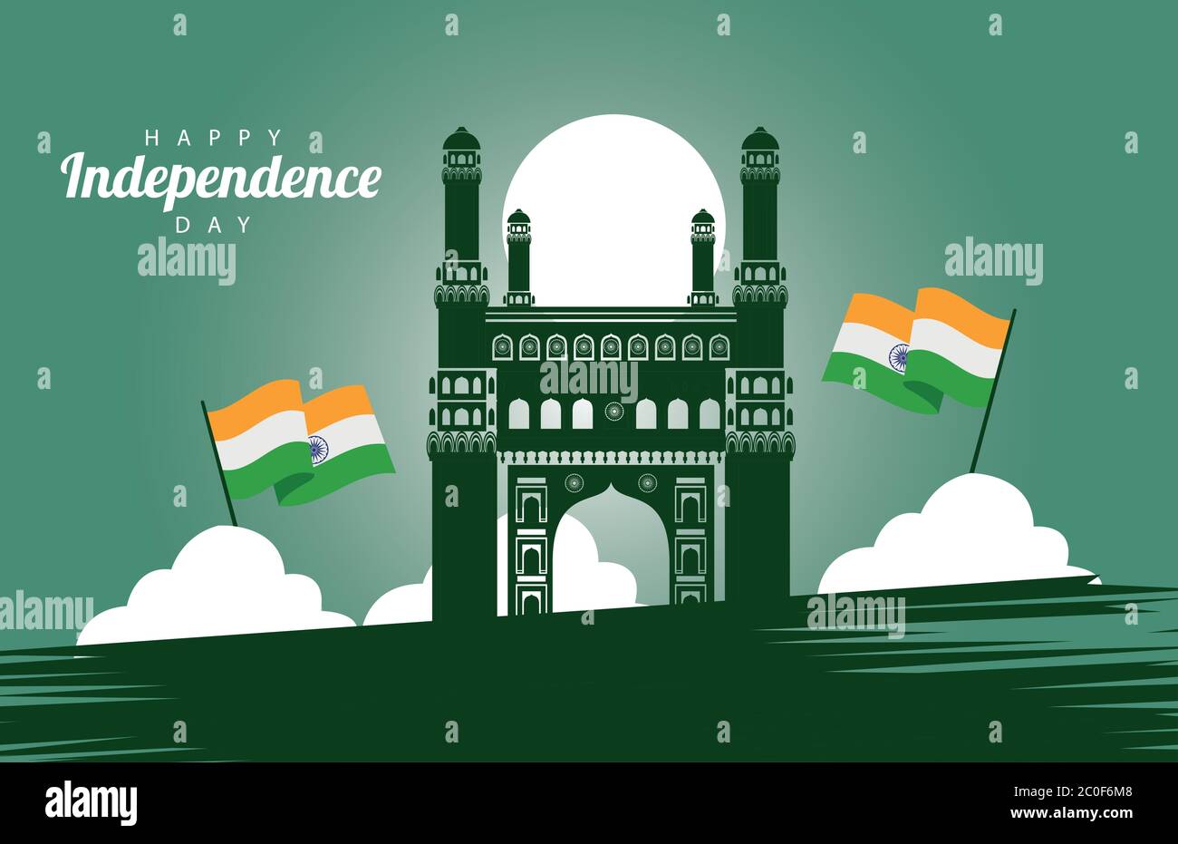 india happy independence day celebration card with mosque and flag ...