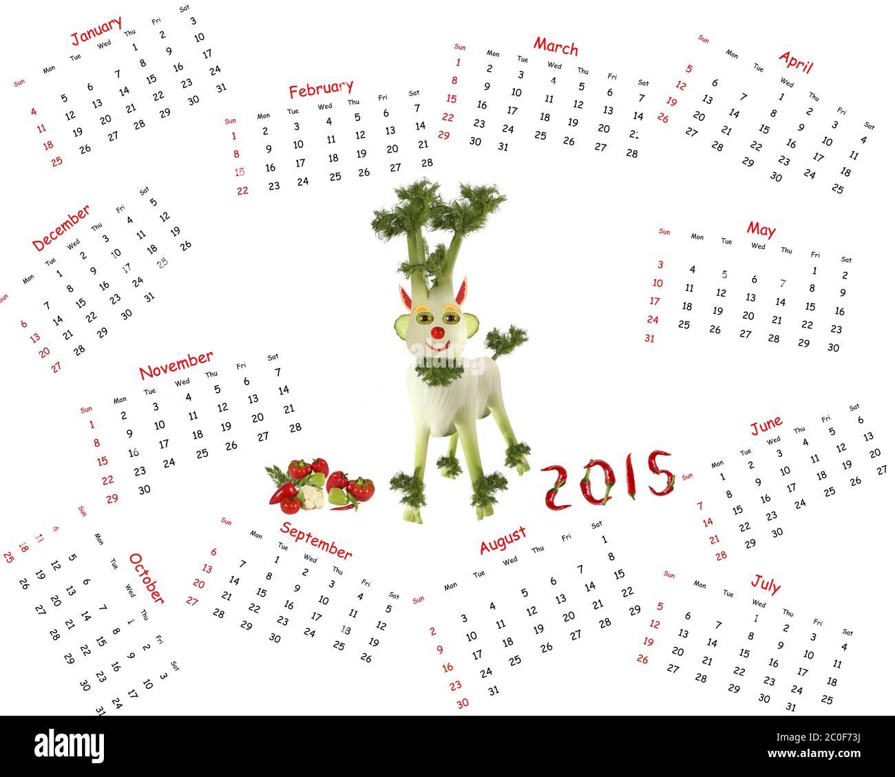 2015 Calendar. Goat made of vegetables Stock Photo