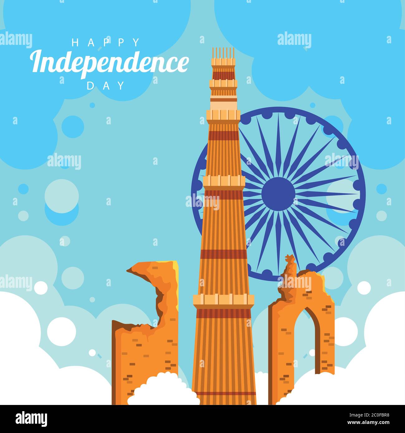 india happy independence day celebration card with temple towers vector ...