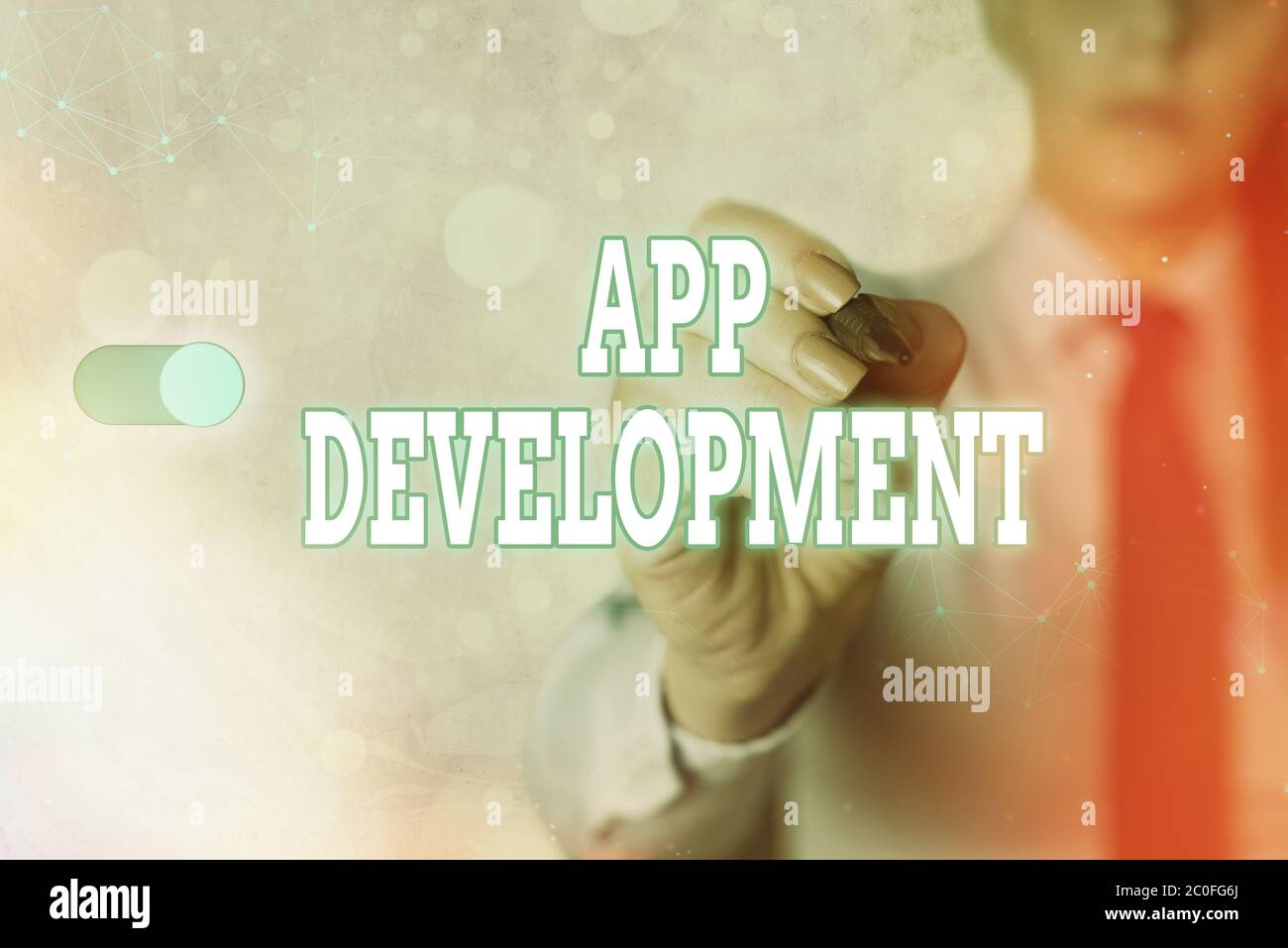 Writing note showing App Development. Business concept for producing ...