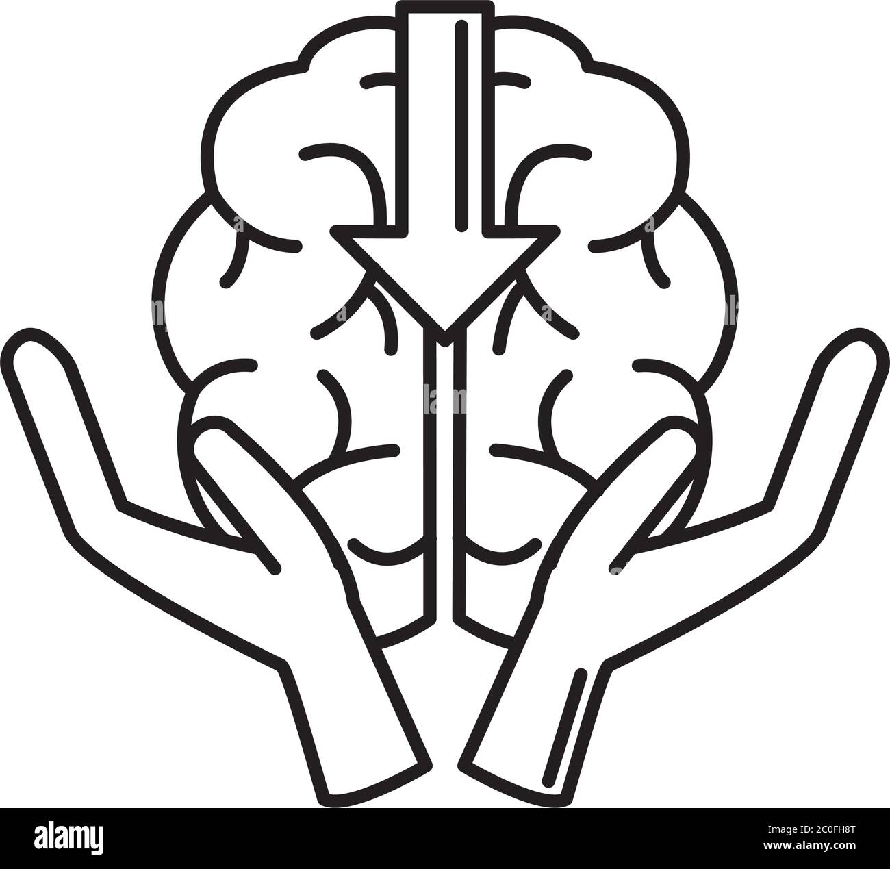 alzheimer disease, hands holding brain, decrease in mental human ability vector illustration line style icon Stock Vector