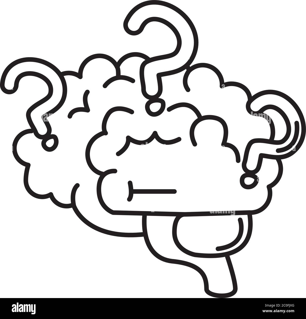 alzheimer disease, brain with question marks, health and medical, decrease in mental human ability vector illustration line style icon Stock Vector