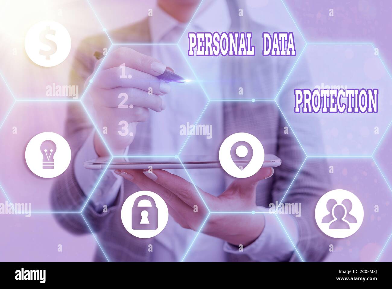 Writing note showing Personal Data Protection. Business concept for protecting and identify an individualal information for security system Stock Photo