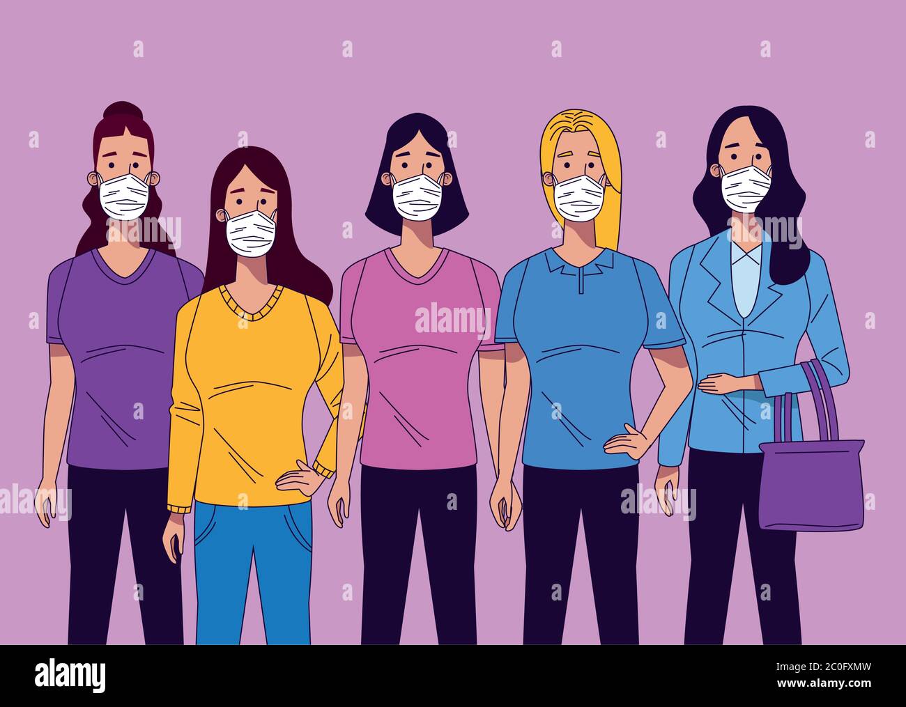 young women wearing medical masks characters vector illustration design ...