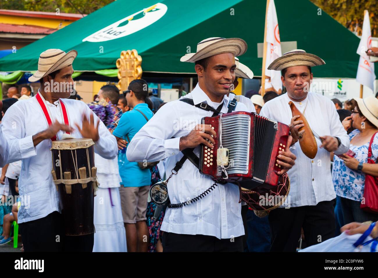 Musicians at 'El Desfile de las Mil Polleras' (thousand polleras), Las Tablas, Los Santos province, Republic of Panama. Stock Photo
