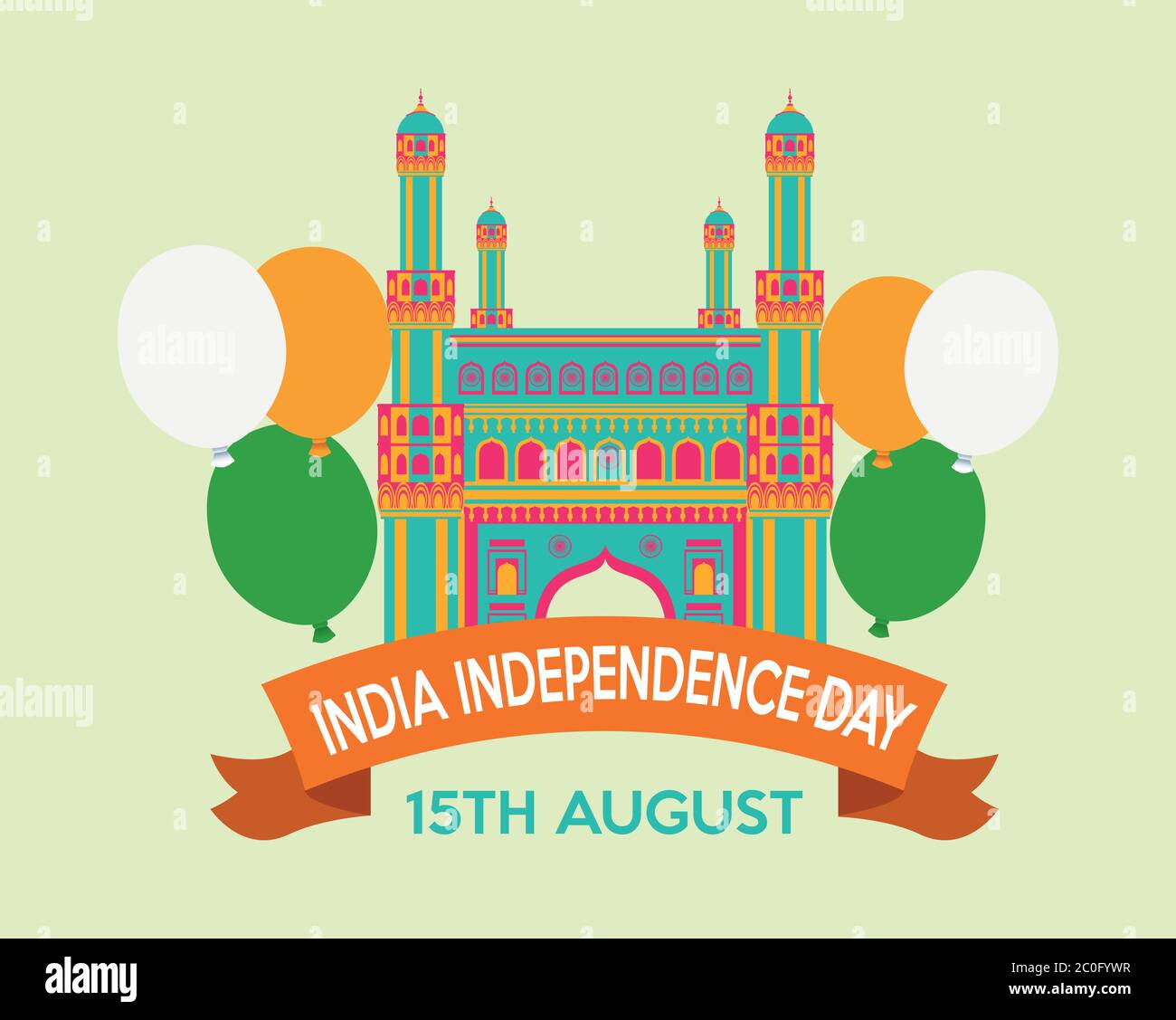 india happy independence day celebration card with mosque temple vector ...