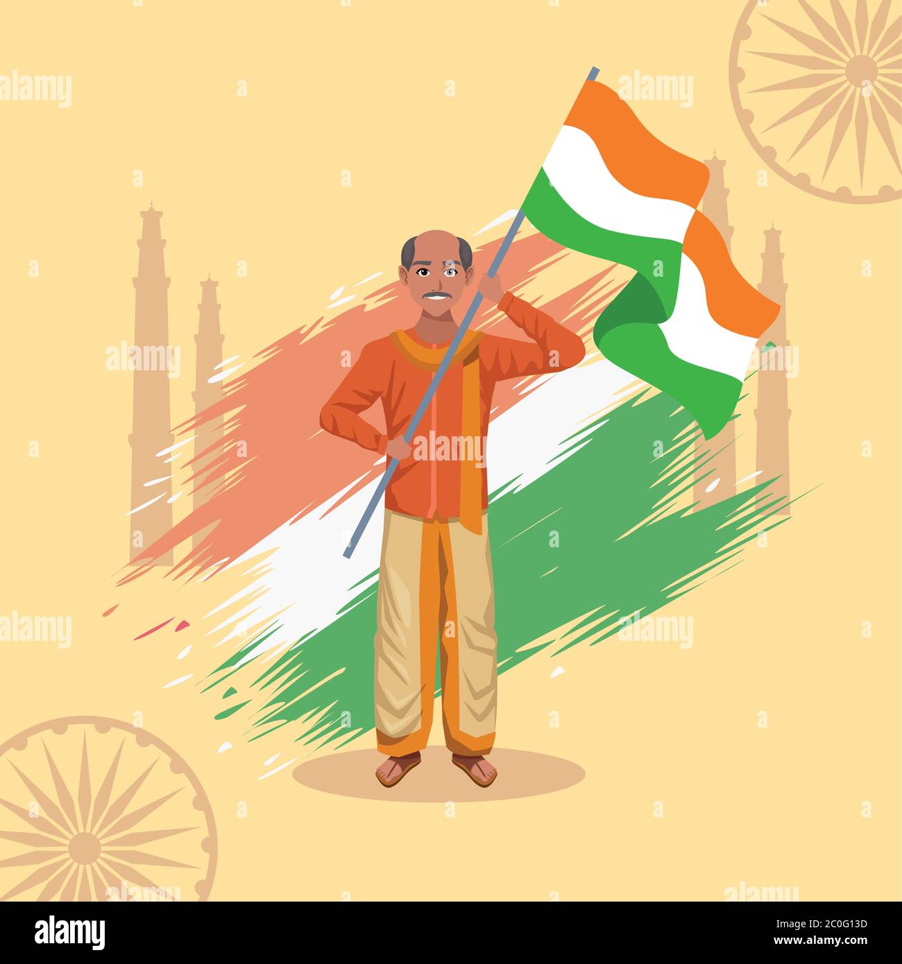 india happy independence day celebration card with man and flag vector ...