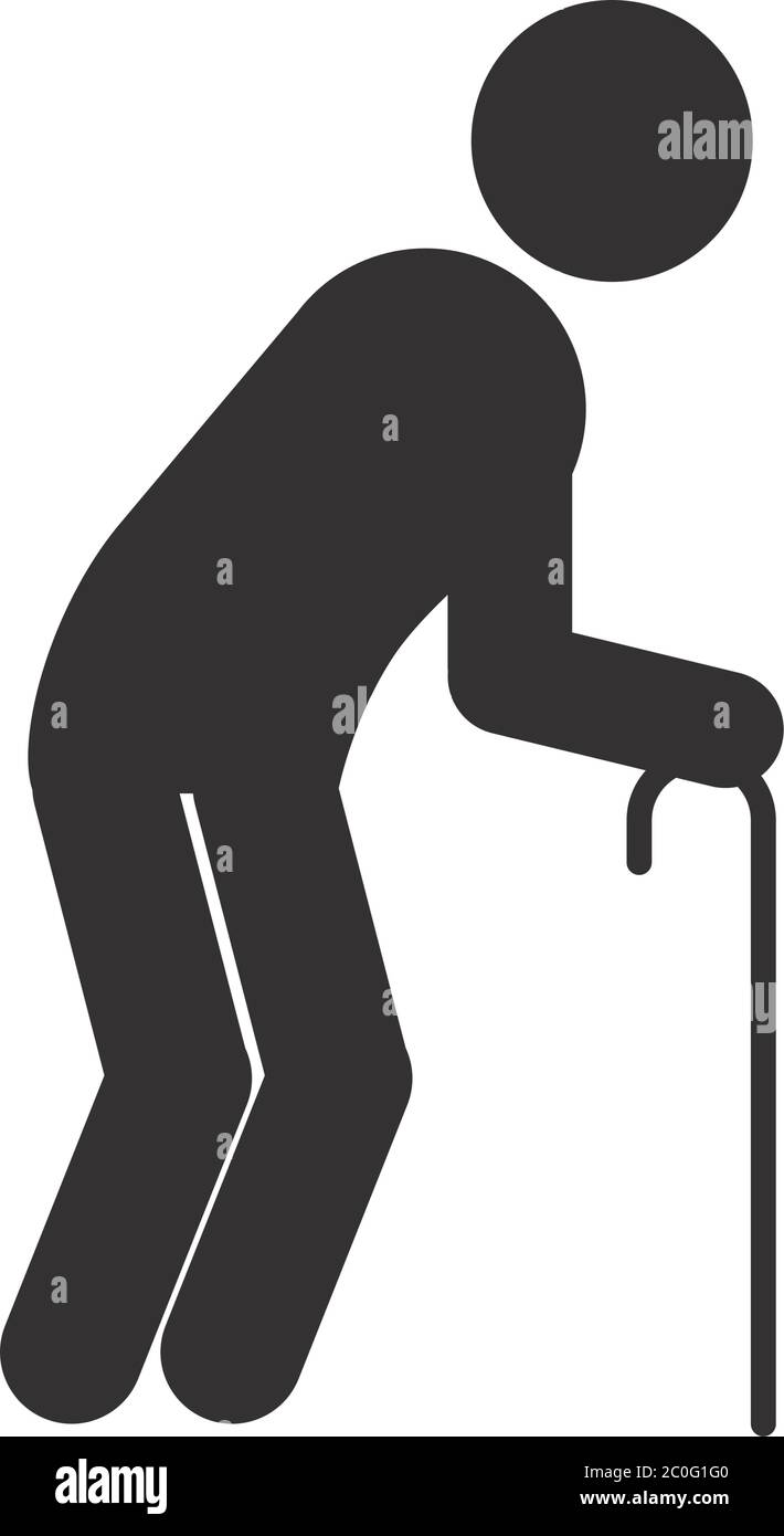 pictogram old man with a cane over white background, silhouette style, vector illustration Stock Vector