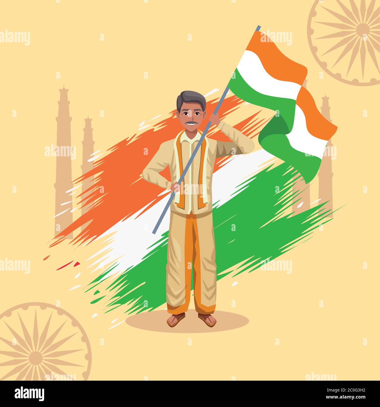india happy independence day celebration card with man and flag vector ...