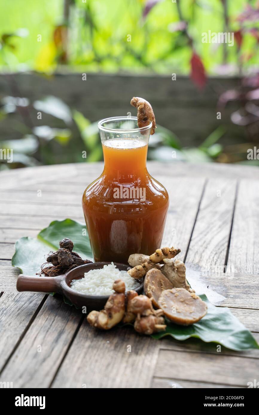 Javanese traditional herbal health drinks are made from rhizome plants from Indonesia Stock Photo