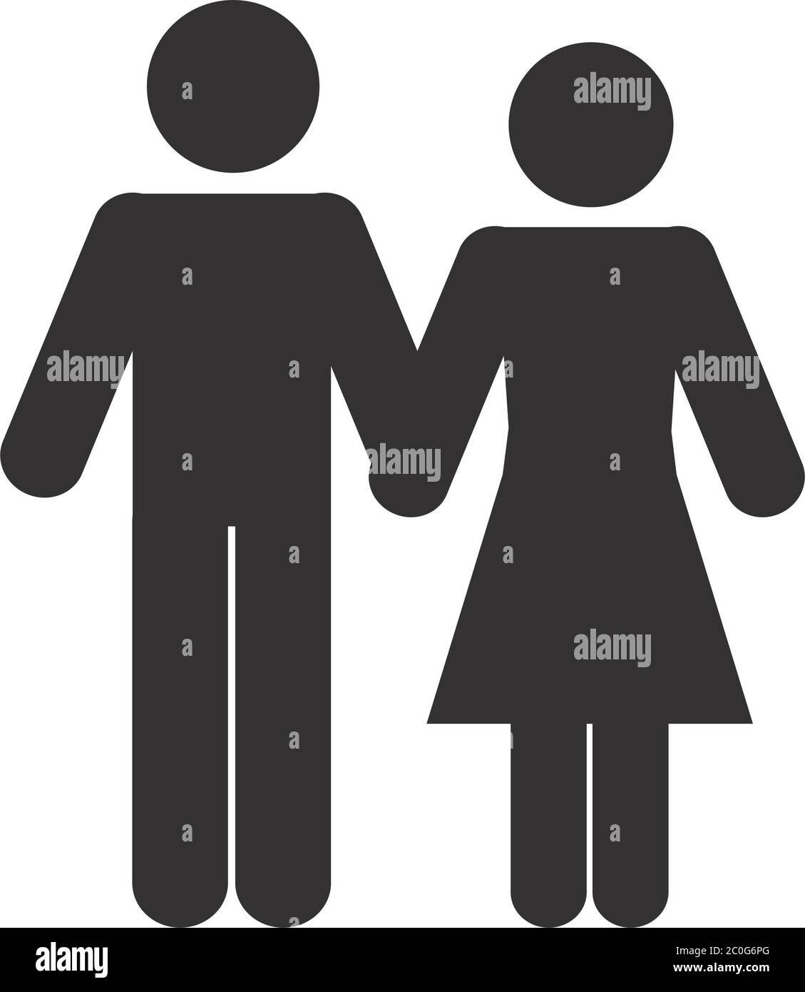 pictogram couple holding hands over white background, silhouette style ...