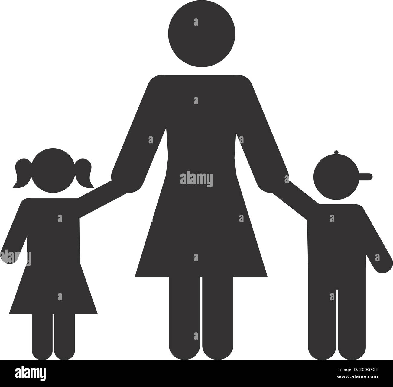 pictogram woman with little kids over white background, silhouette style, vector illustration Stock Vector