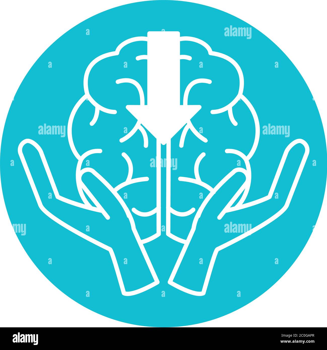 alzheimer disease, hands holding brain, decrease in mental human ability vector illustration color block style icon Stock Vector