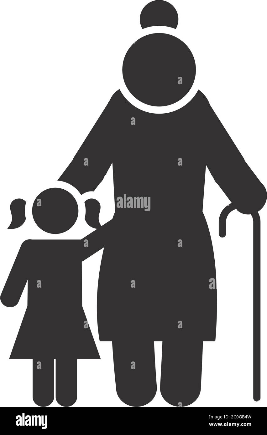 pictogram old woman and little girl over white background, silhouette style, vector illustration Stock Vector