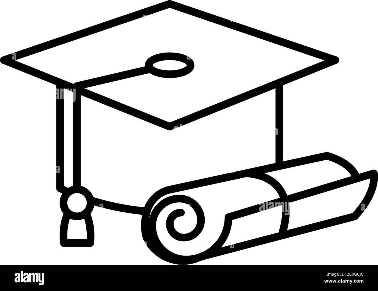 graduation cap and diploma icon over white background, line style ...