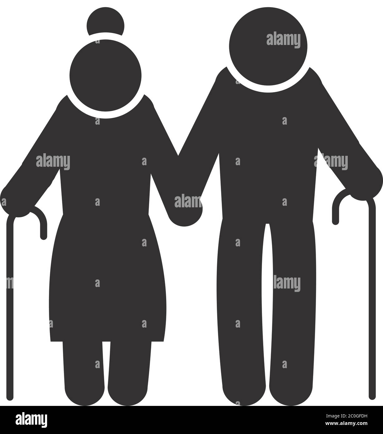 pictogram elderly couple icon over white background, silhouette style, vector illustration Stock Vector