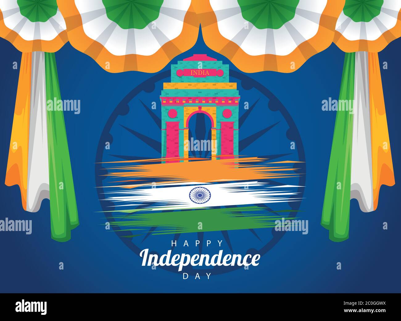 india happy independence day celebration card with mosque and flag ...