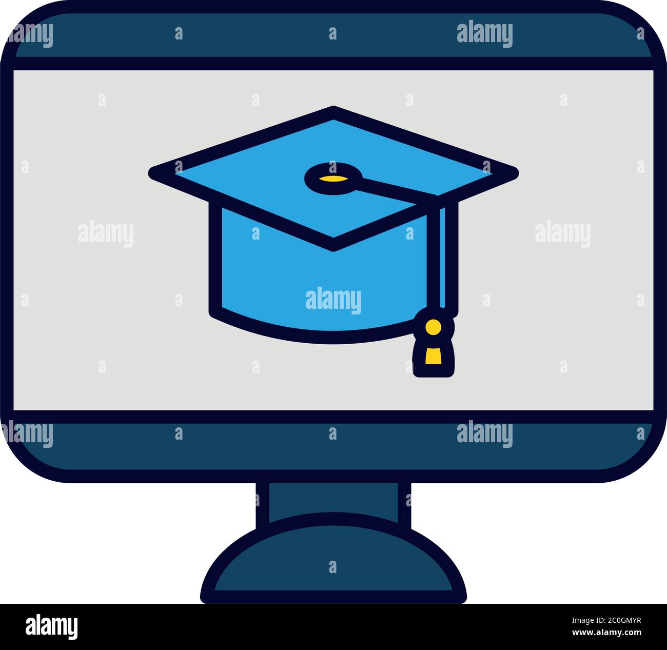 online education concept, computer with graduation cap icon over white ...